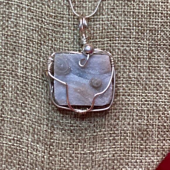 Sterling Silver Wire Wrap Druzy Stone Custom Necklace - NEW - Picture 2 of 3